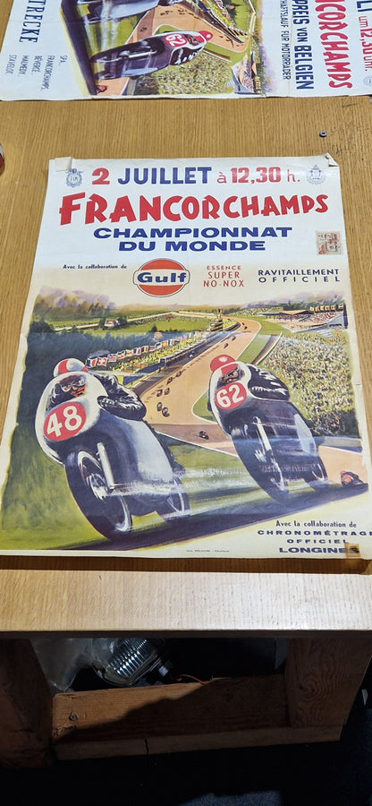 NOS VINTAGE 1970 BELGIAN MOTORCYCLE GRAND PRIX WORLD CHAMPIONSHIP POSTER