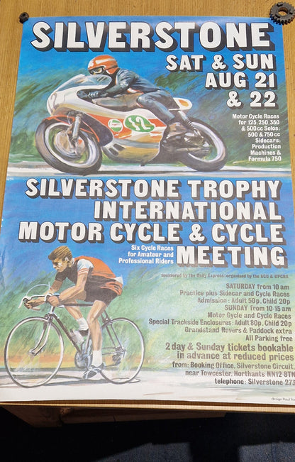 NOS 60'S - 70'S VINTAGE SILVERSTONE WEEKEND MTORCYCLE CYCLE RACES POSTER
