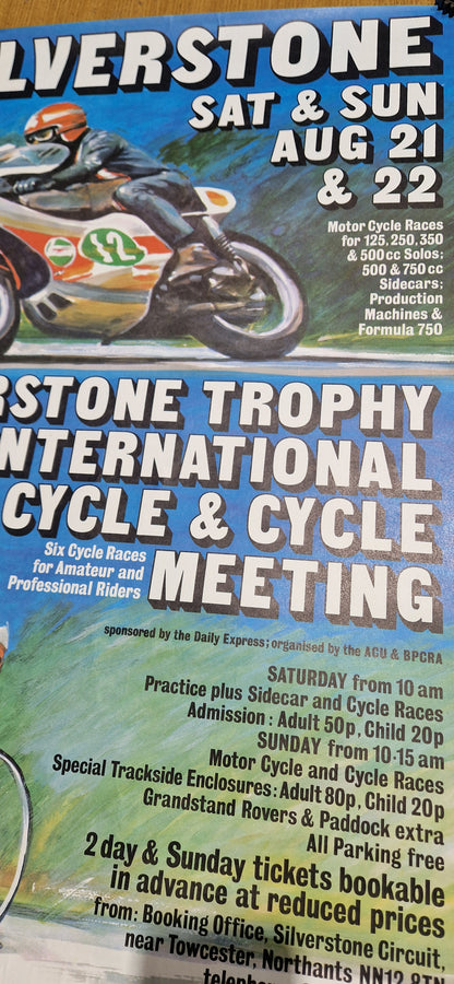 NOS 60'S - 70'S VINTAGE SILVERSTONE WEEKEND MTORCYCLE CYCLE RACES POSTER