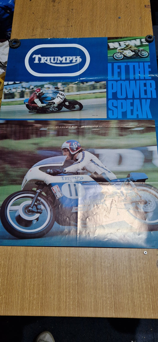 NOS VINTAGE 1965 TRIUMPH "LET THE POWER SPEAK" POSTER