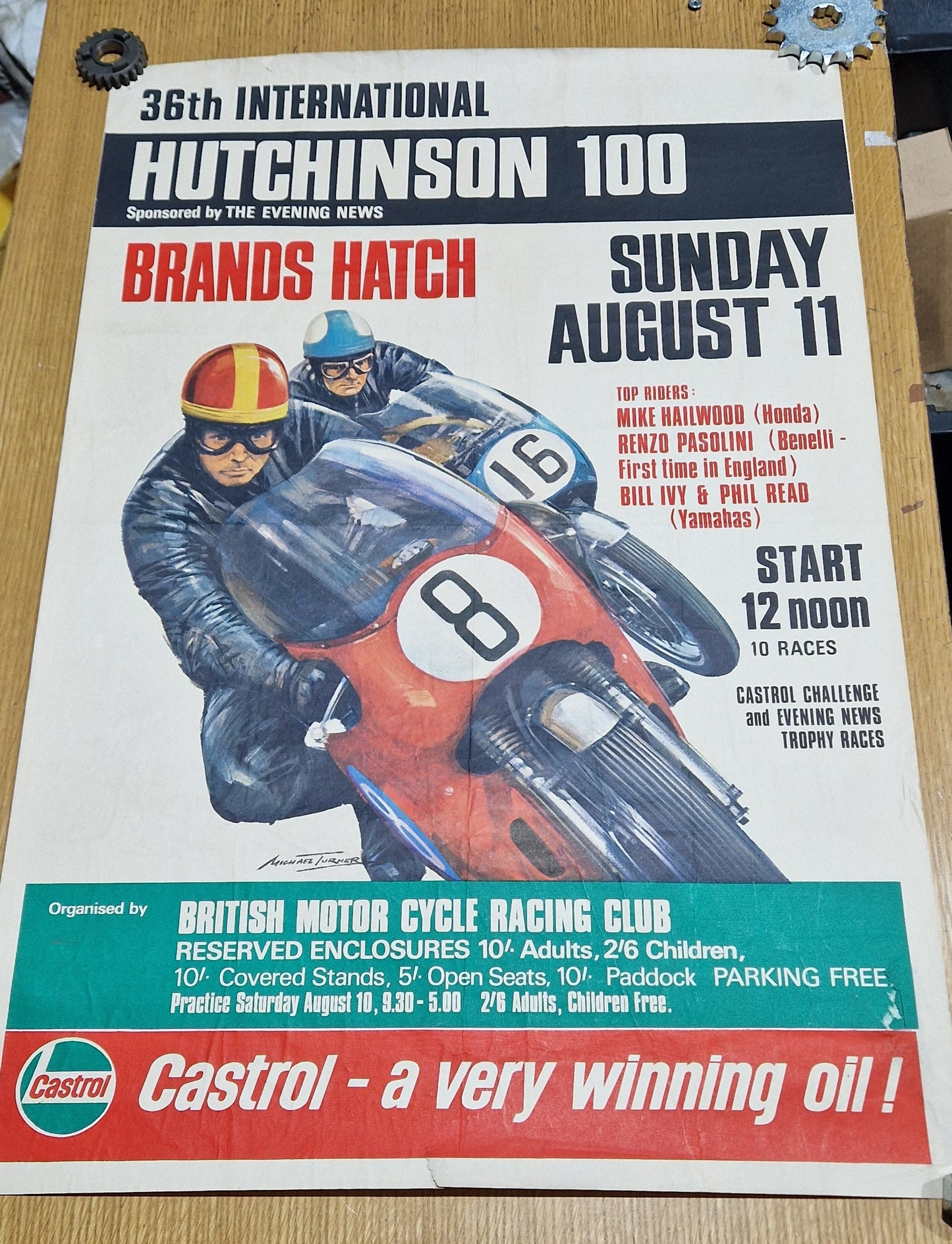 VINTAGE 1968 HUTCHINSON 100 CASTROL POSTER