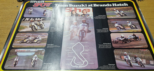 NOS 70'S VINTAGE SHELL SPORT SUZUKI MOTORBIKE RACING TEAM BRANDS HATCH POSTER