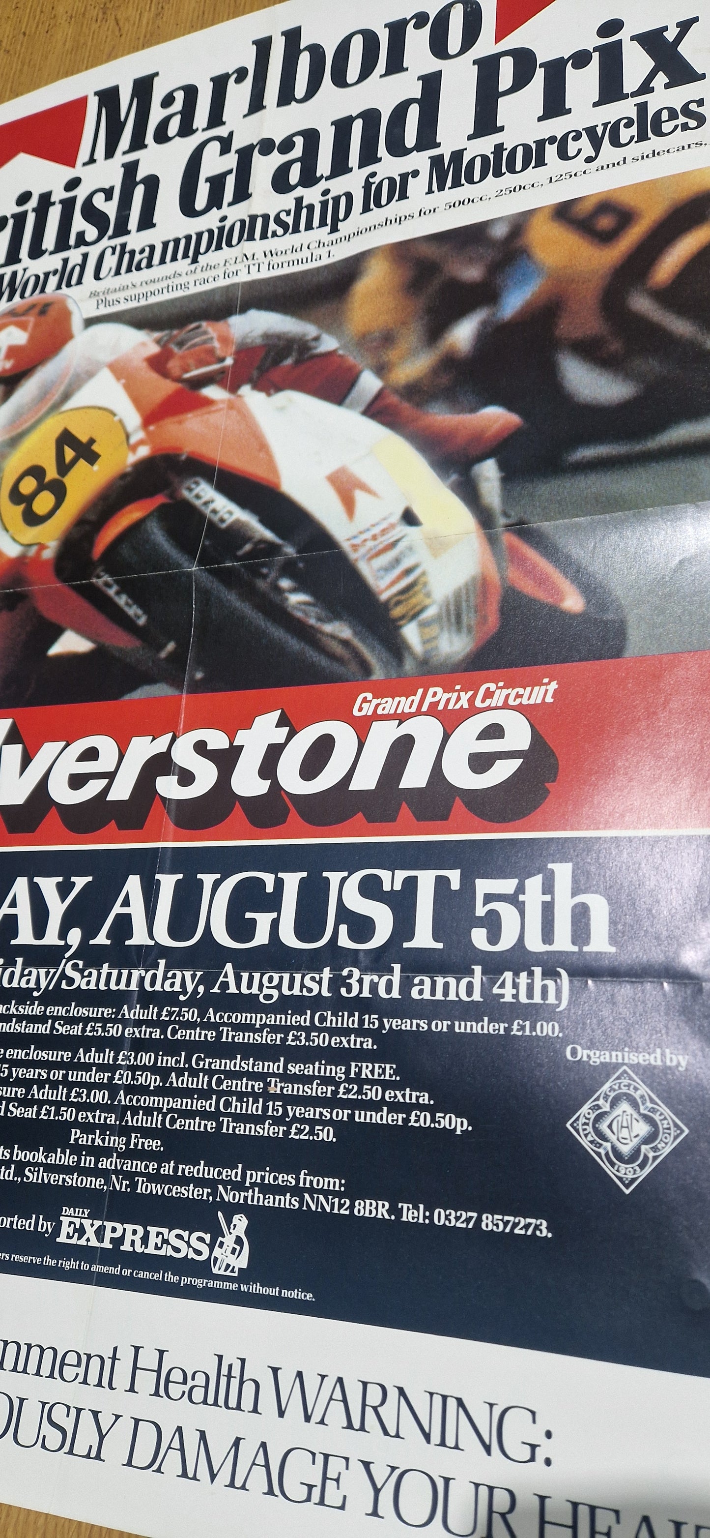 NOS 1984 VINTAGE ICONIC MARLBORO BRITISH MOTORCYCLE GRAND PRIX