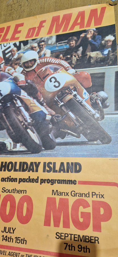 NOS 1976 VINTAGE HOLIDAY ISLAND ISLE OF MAN TT MANX GRAND PRIX POSTER