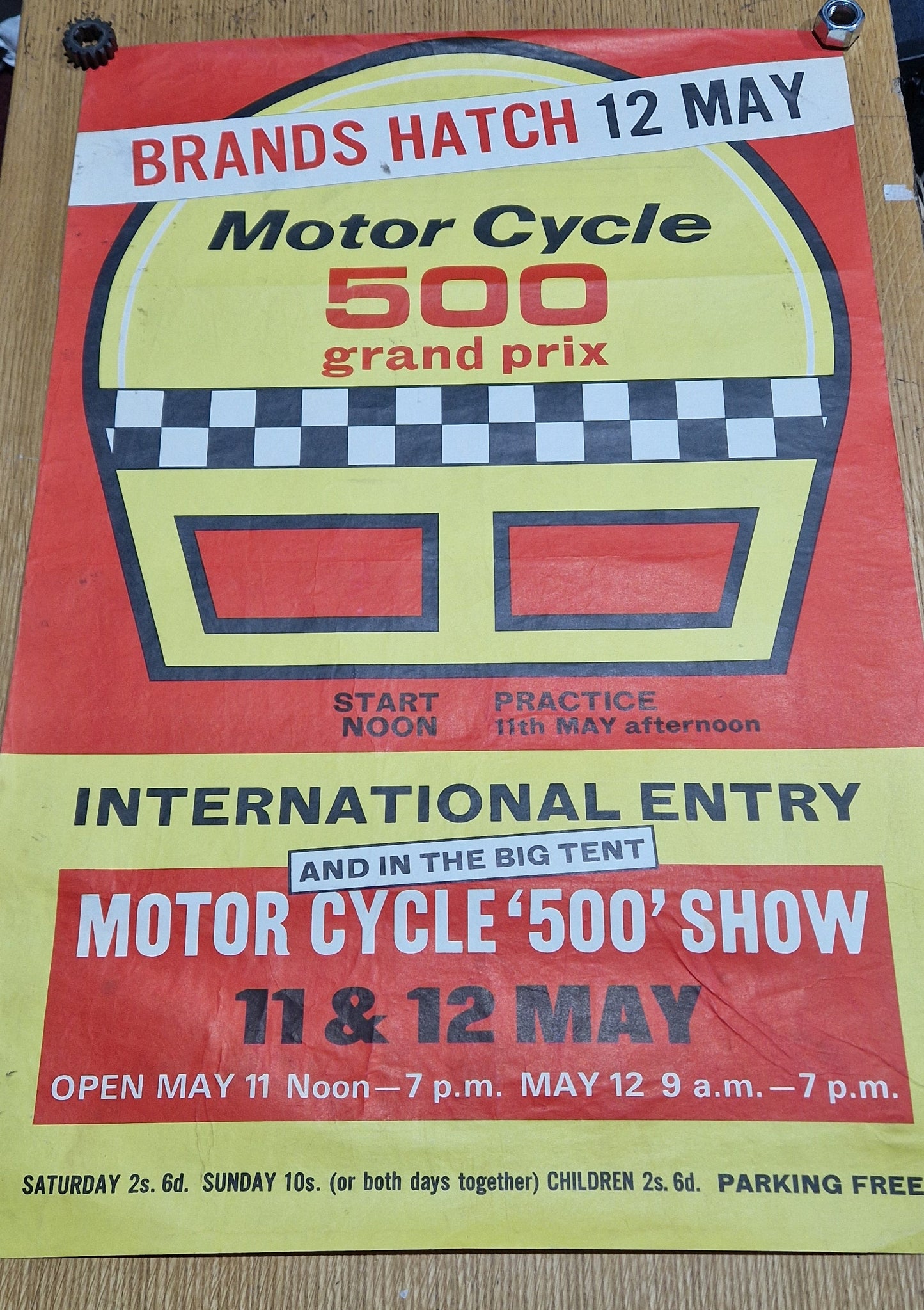 NOS 60'S VINTAGE BRANDS HATCH 500 GRAND PRIX RACE POSTER