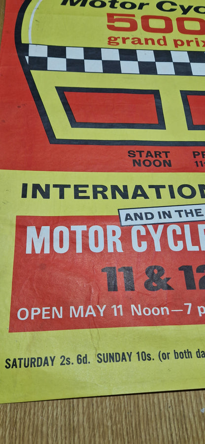 NOS 60'S VINTAGE BRANDS HATCH 500 GRAND PRIX RACE POSTER