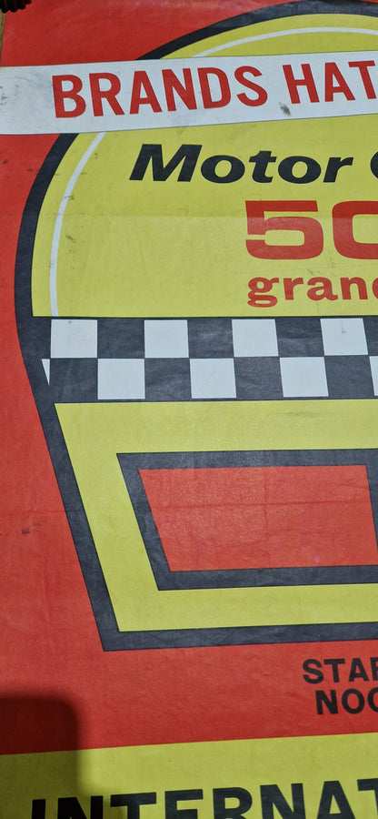 NOS 60'S VINTAGE BRANDS HATCH 500 GRAND PRIX RACE POSTER