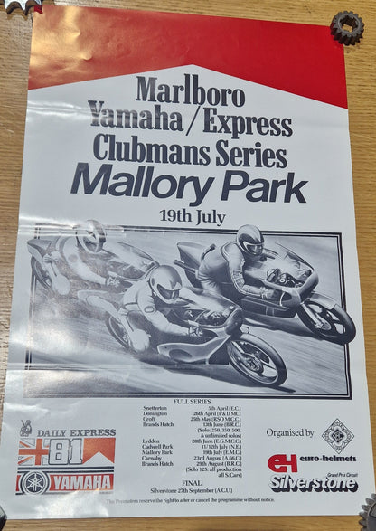 NOS 1981 VINTAGE MARLBORO YAMAHA/EXPRESS CLUBMANS SERIES MALLORY PARK POSTER