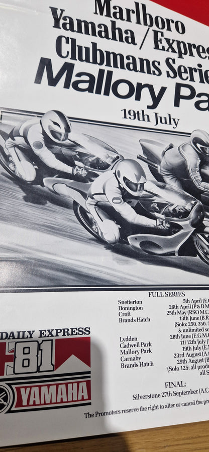 NOS 1981 VINTAGE MARLBORO YAMAHA/EXPRESS CLUBMANS SERIES MALLORY PARK POSTER