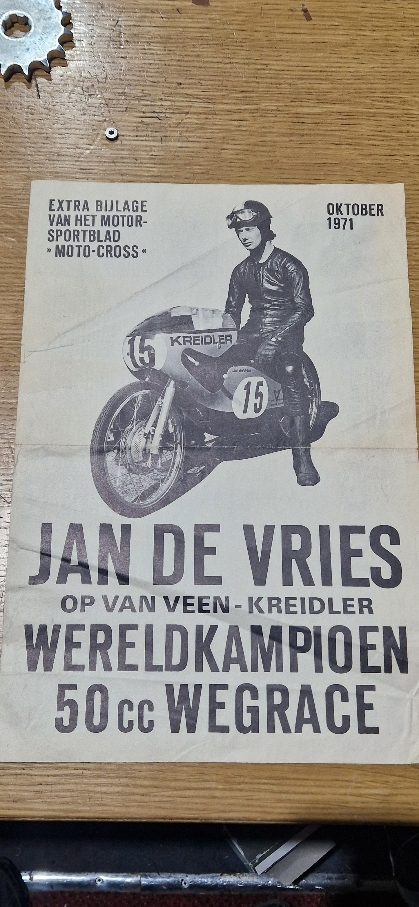 NOS 1971 VINTAGE DUTCH MOTO-CROSS MAGAZINE JAN DE VRIES 50CC GP WIN POSTER