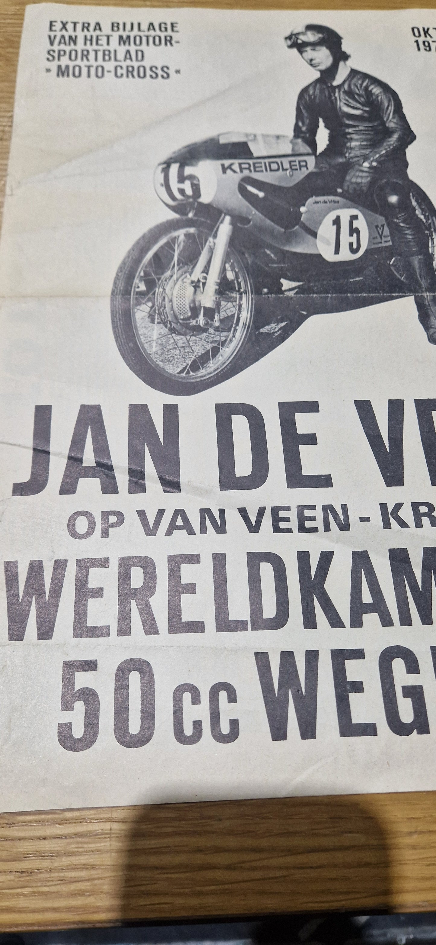 NOS 1971 VINTAGE DUTCH MOTO-CROSS MAGAZINE JAN DE VRIES 50CC GP WIN POSTER