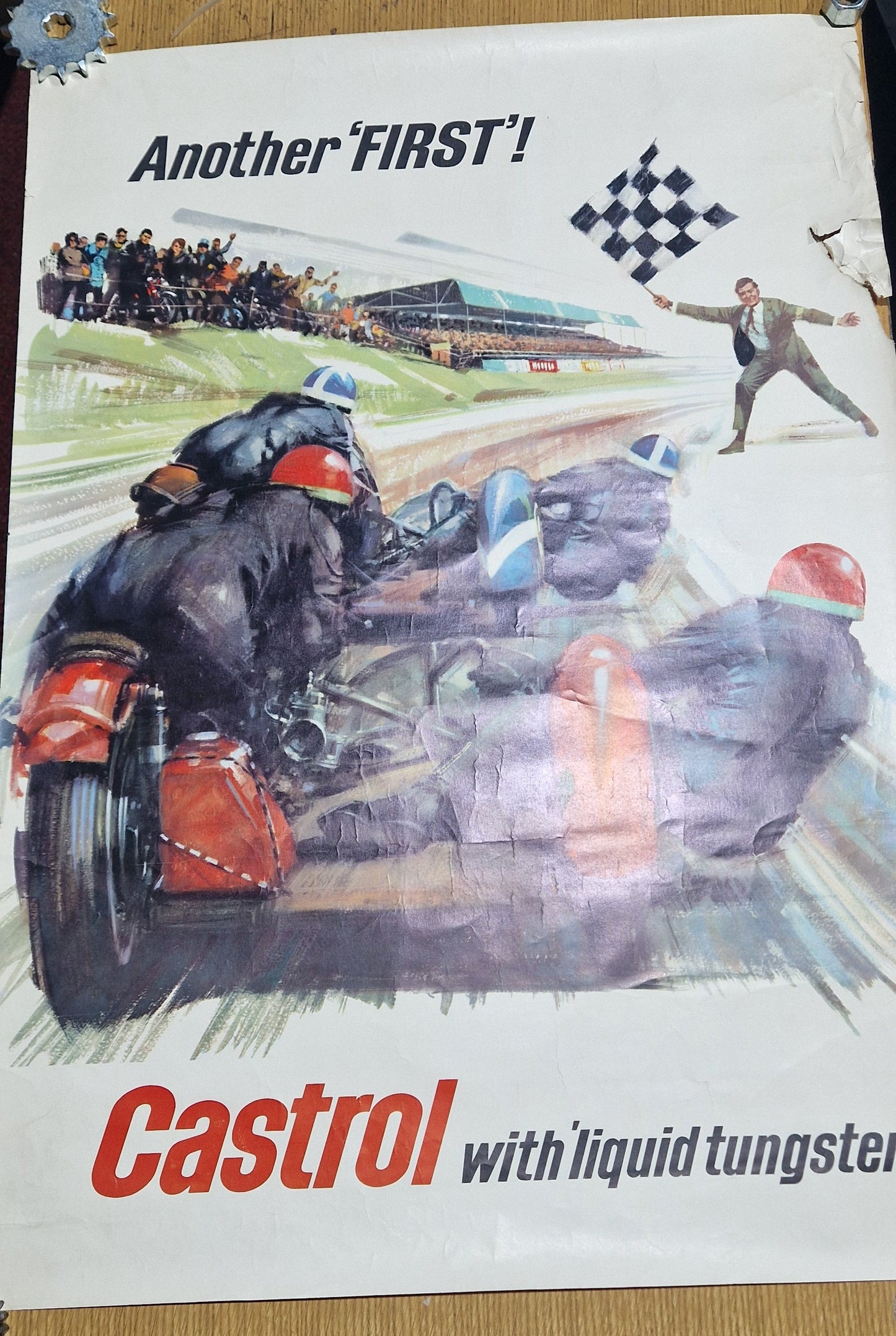 VINTAGE 1960'S "ANOTHER FIRST" CASTROL MOTOR OIL POSTER