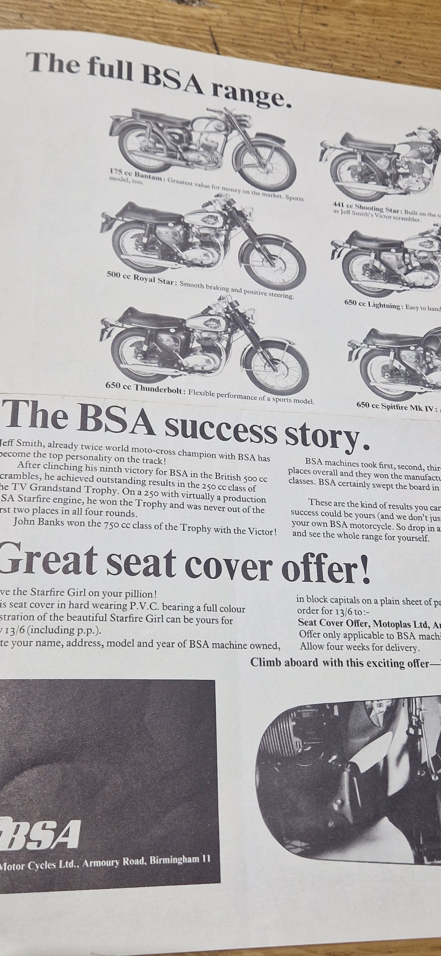 NOS 1960'S VINTAGE BSA A65 SUSAN HAMPSHIRE POSTER