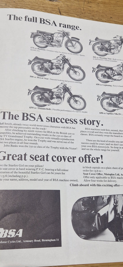 NOS 1960'S VINTAGE BSA A65 SUSAN HAMPSHIRE POSTER