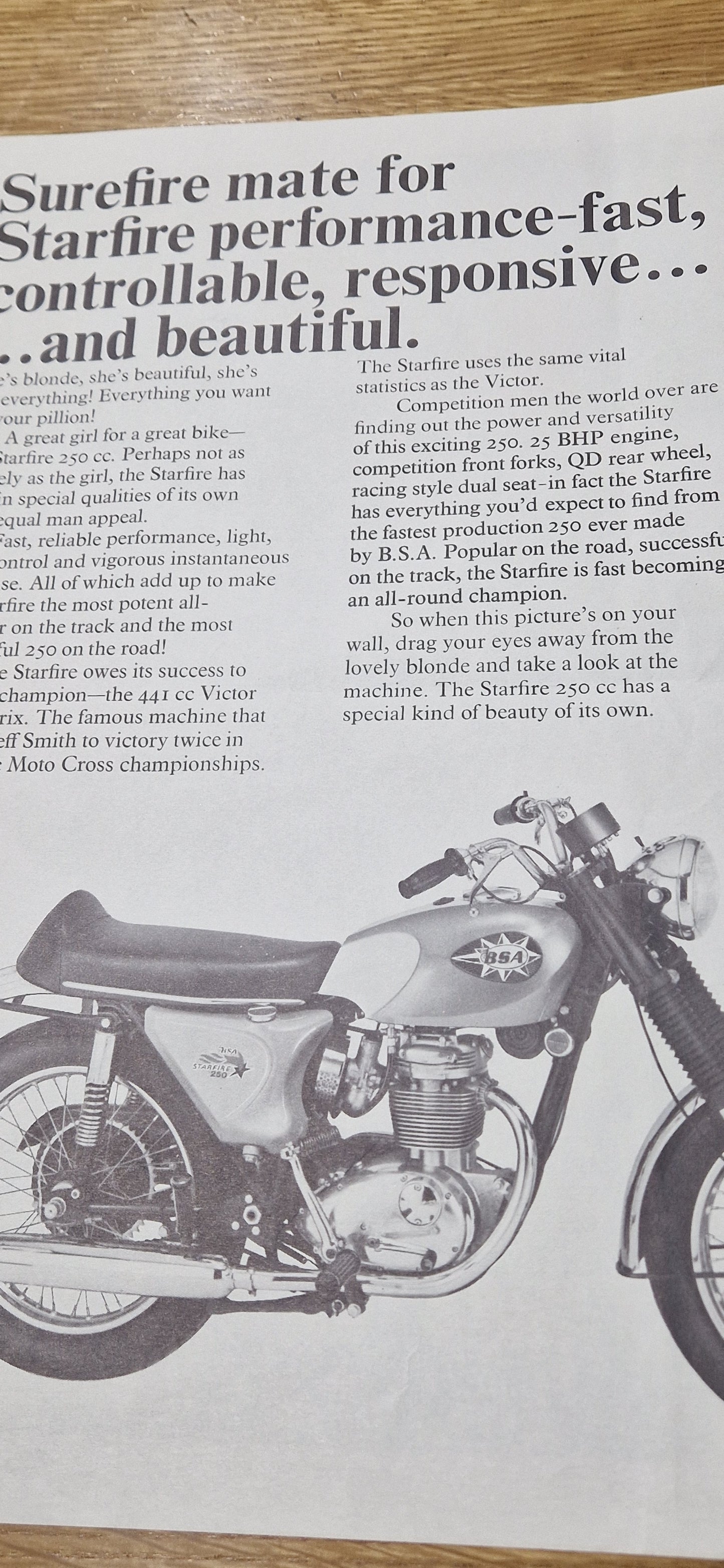 NOS 1960'S VINTAGE BSA A65 SUSAN HAMPSHIRE POSTER