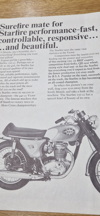 NOS 1960'S VINTAGE BSA A65 SUSAN HAMPSHIRE POSTER