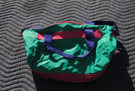 Vintage 90s Green and Purple Accordion-style holdall bag