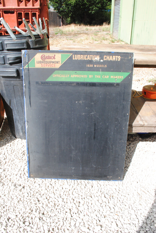 Vintage Castrol 1939 Lubrication Chart wooden chalk board sign