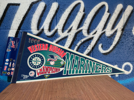 VINTAGE MLB SEATTLE MARINERS 1995 WESTERN DIVISION CHAMPIONS FELT PENNANT