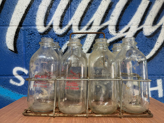 VINTAGE 8 PALO AETO GOLDEN GOURNMET CREAM MILK BOTTLES.