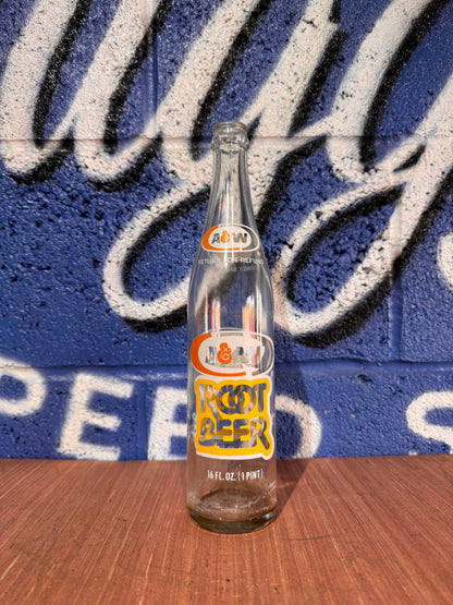 VINTAGE A&W ROOT BEER PINT SIZED GLASS MONEY BACK BOTTLE