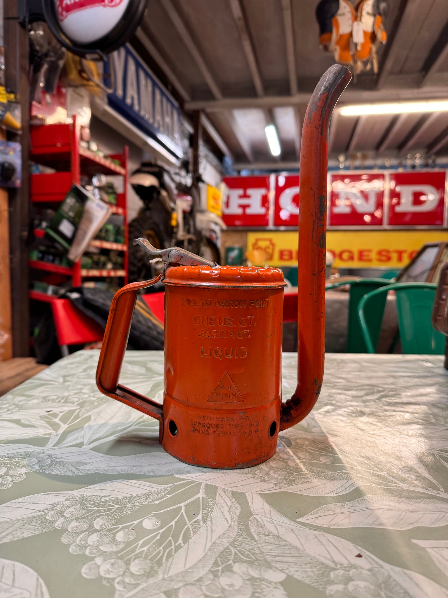 VINTAGE SWINGSPOUT ORANGE OIL CAN