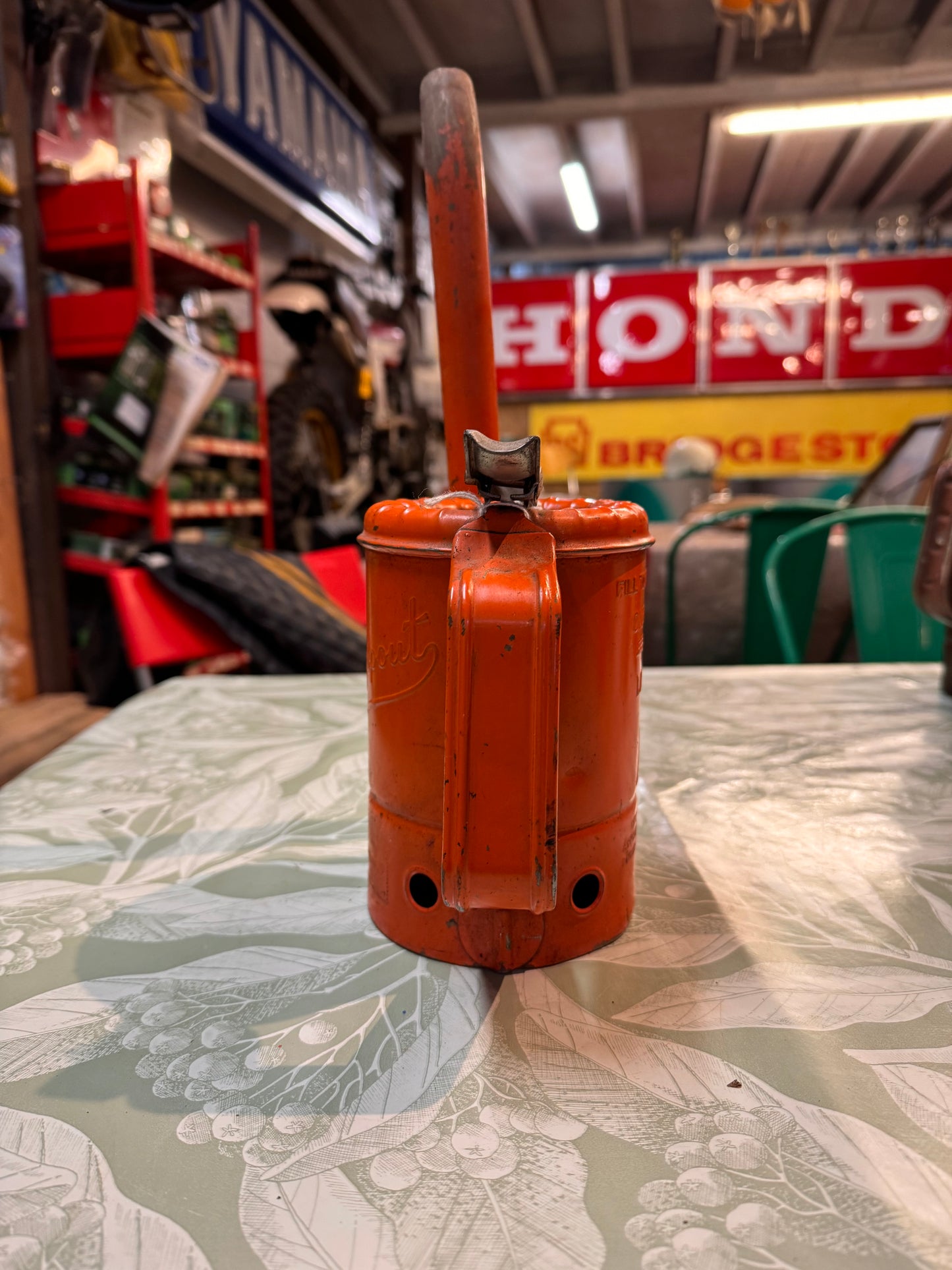 VINTAGE SWINGSPOUT ORANGE OIL CAN