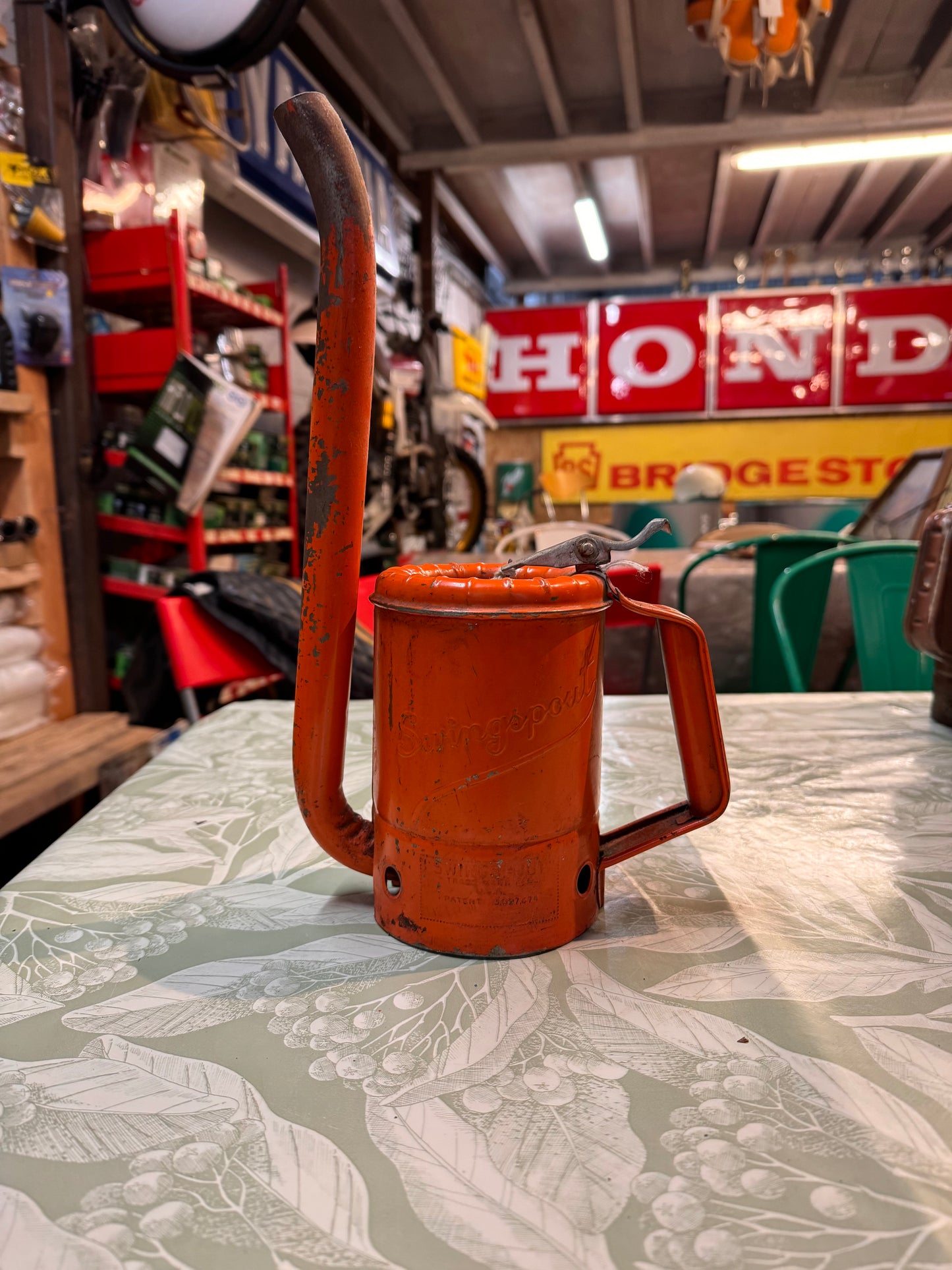 VINTAGE SWINGSPOUT ORANGE OIL CAN