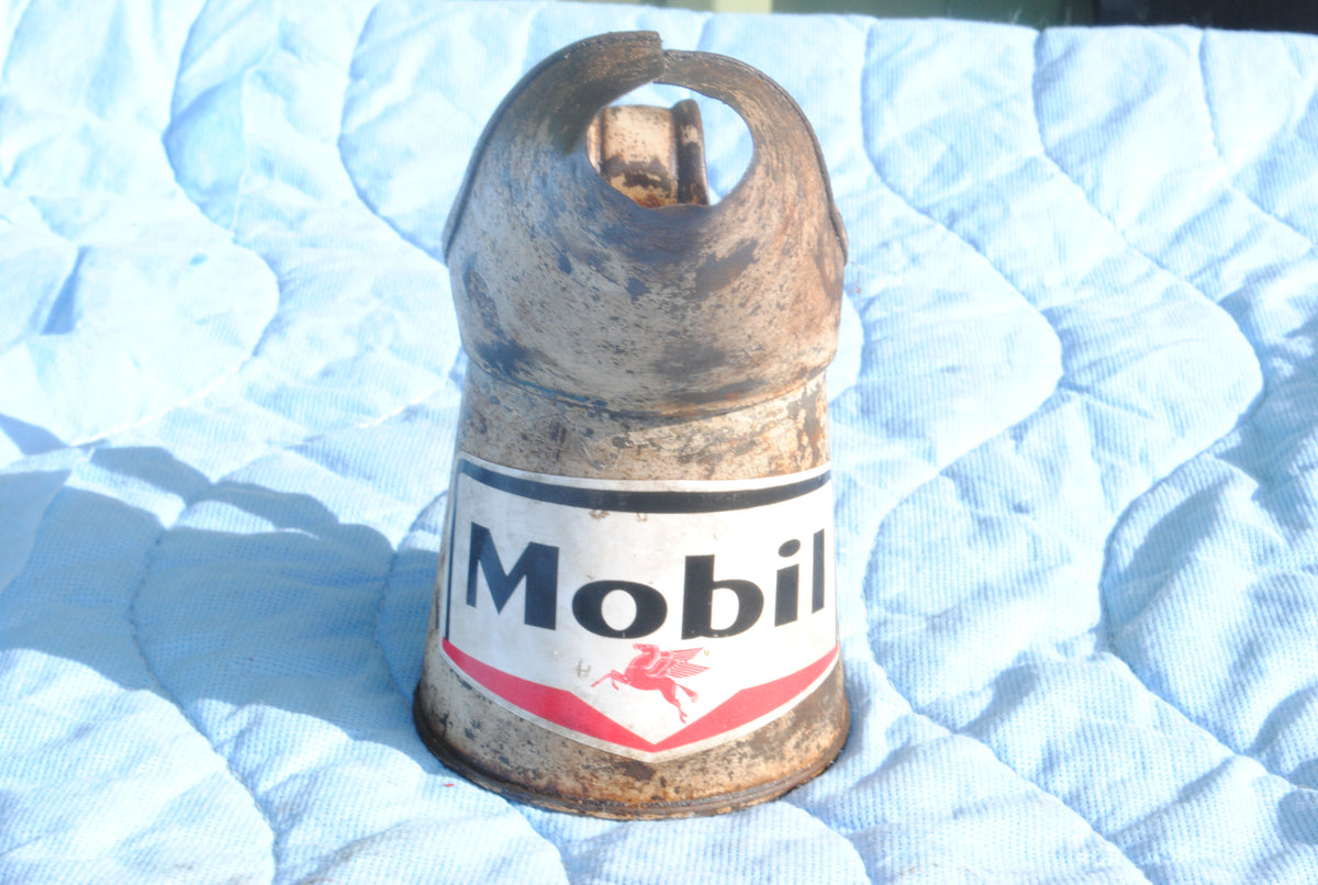 Mobil branded metal oil jug