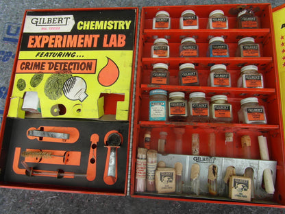 1956 Gilbert Chemistry Experiment Lab No.12033- Crime detection- vintage metal case