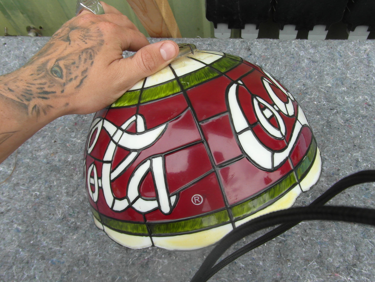 1990s vintage Coca-Cola Tiffany-style stained glass lamp shade