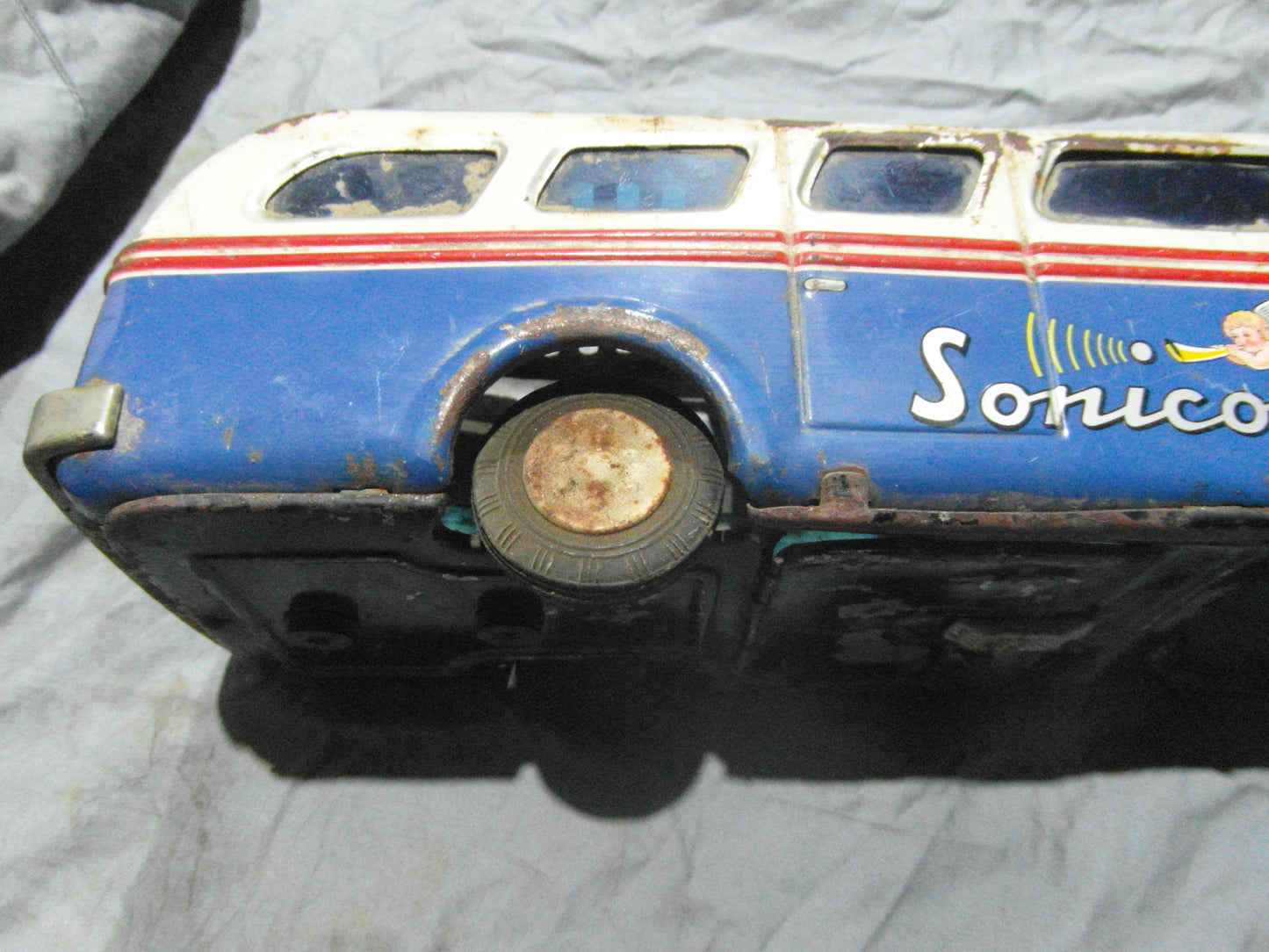 1950s Masudaya Sonicion Vintage Japanese pressed steel tin toy bus