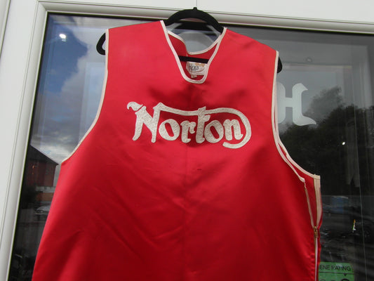 1966 Vintage Norton racing vest- Tailored by Bates California- Red satin