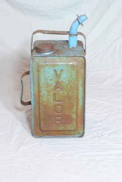 Vintage Genuine Valor Blue Oil can with spout